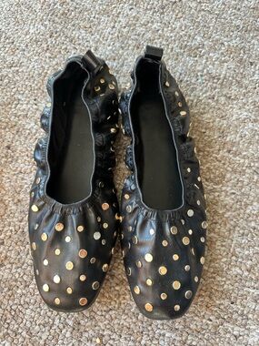 H&M Black Leather Studded Ballet Flats with Gold & Silver Dots